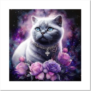 White British Shorthair With Roses Posters and Art